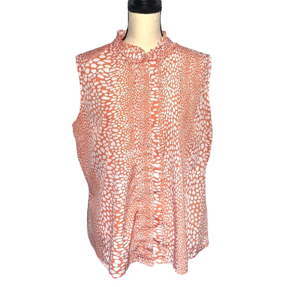 Jennifer & Grace Women’s 2X Orange Ruffle Neck Sleeveless Blouse
